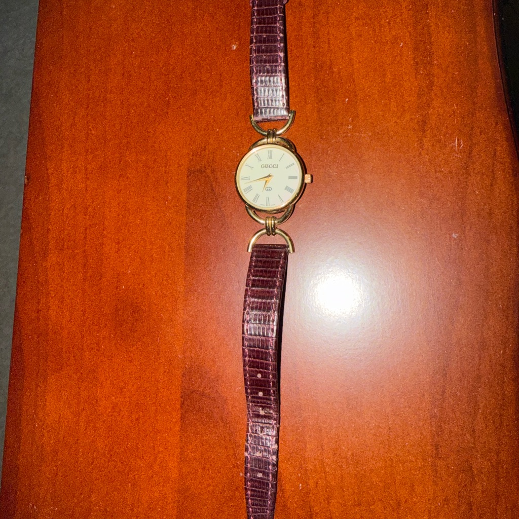 Gucci Women's Gold Dial With Burgundy Strap Watch